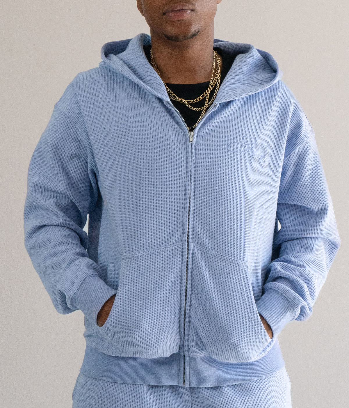 "Sol" Waffle Knit Zip-Up - Periwinkle