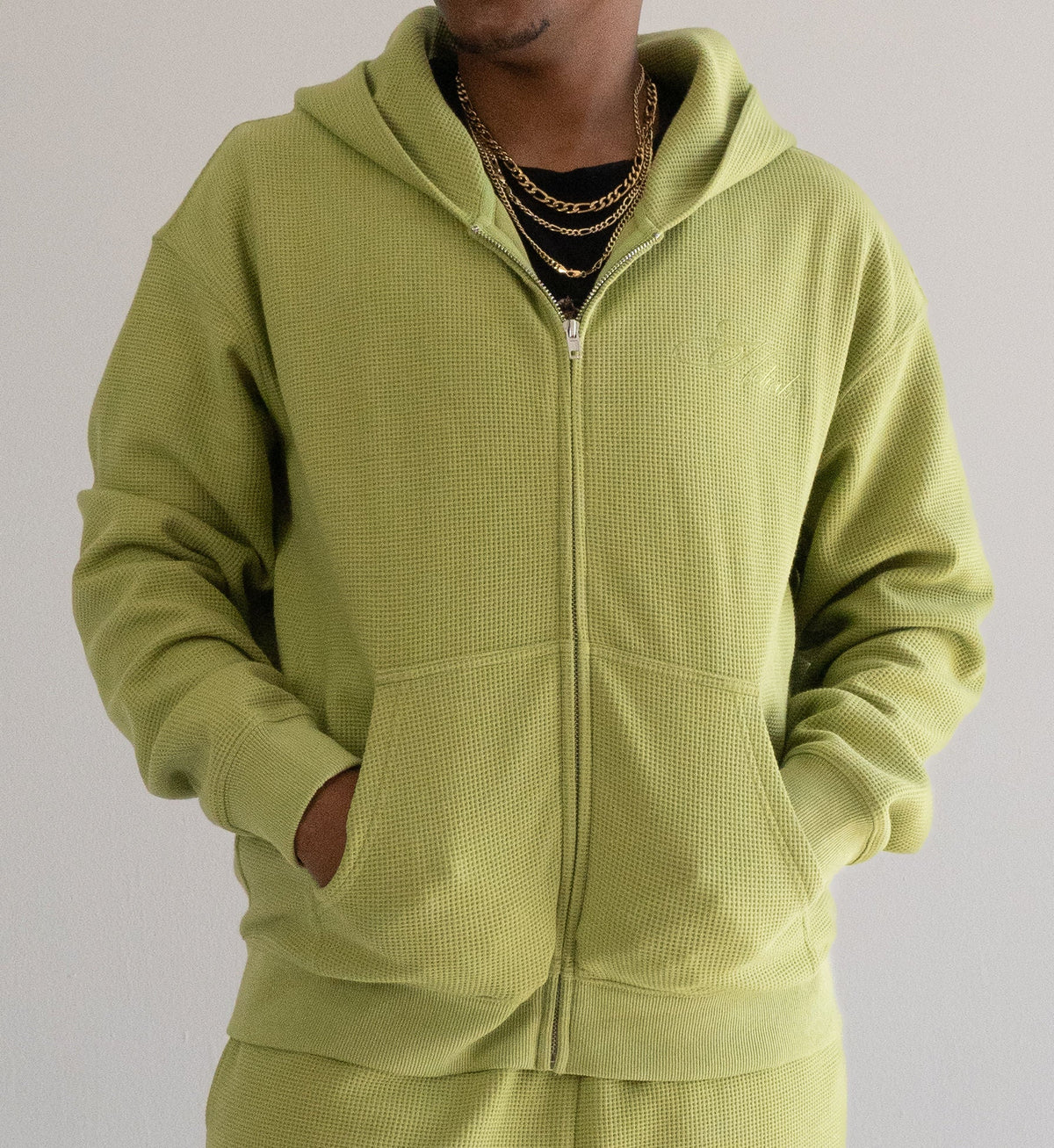 "Sol" Waffle Knit Zip-Up - Sage
