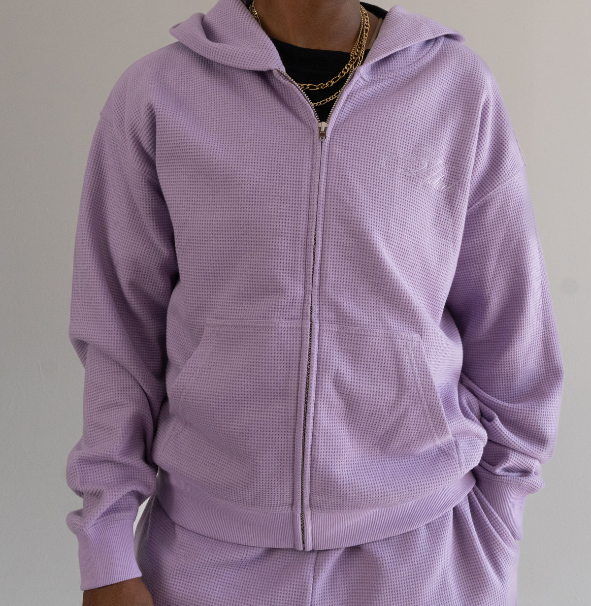 "Sol" Waffle Knit Zip-Up - Lilac
