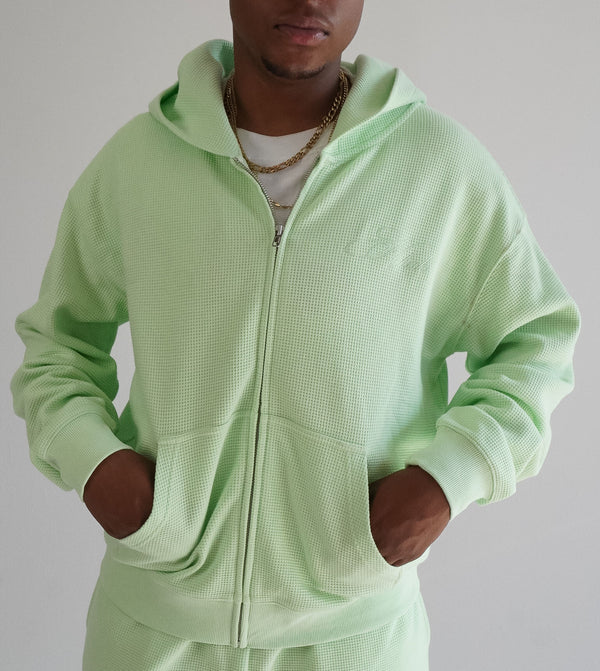 "Sol" Waffle Knit Zip-Up - Mint