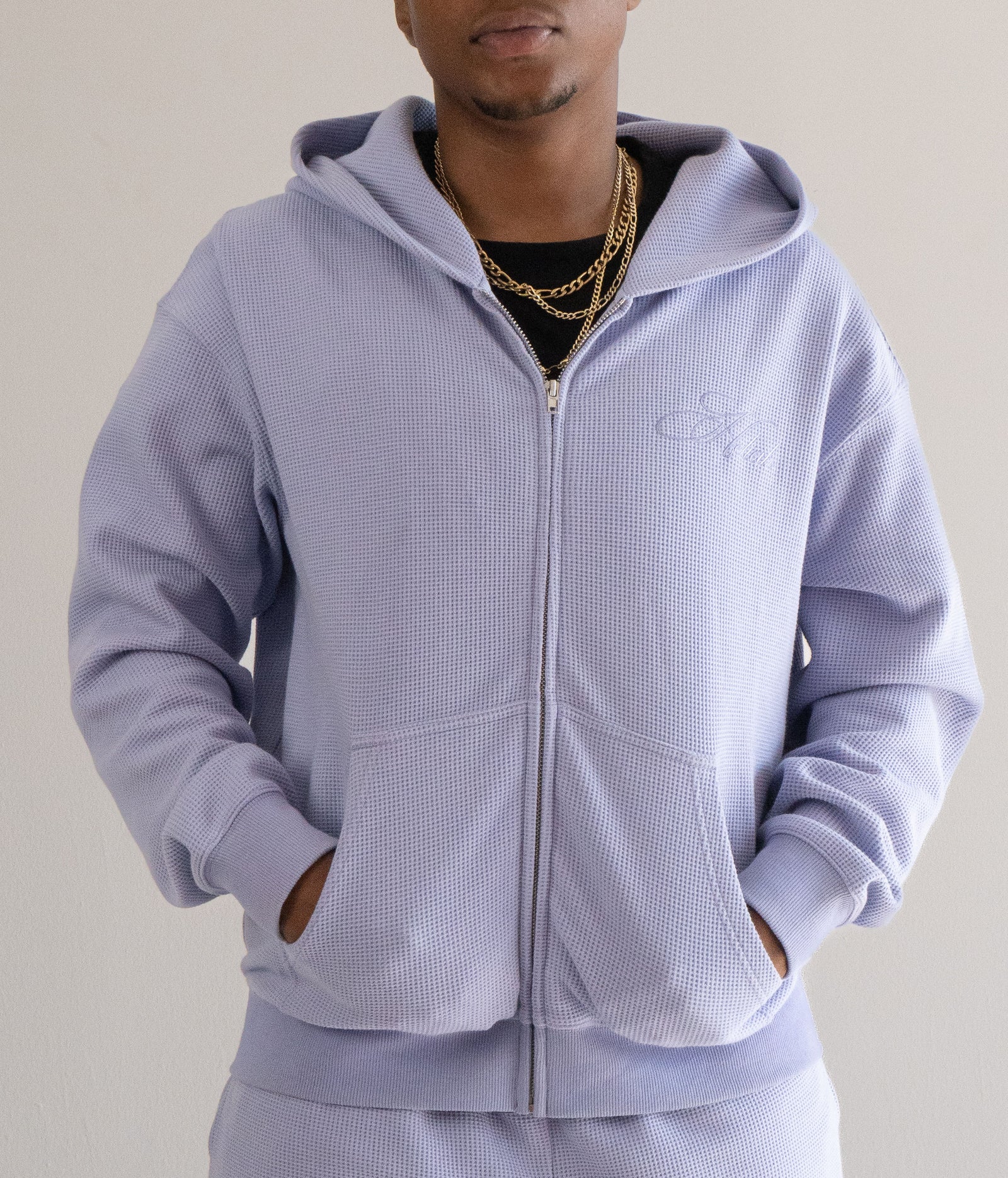 "Sol" Waffle Knit Zip-Up - Lavender