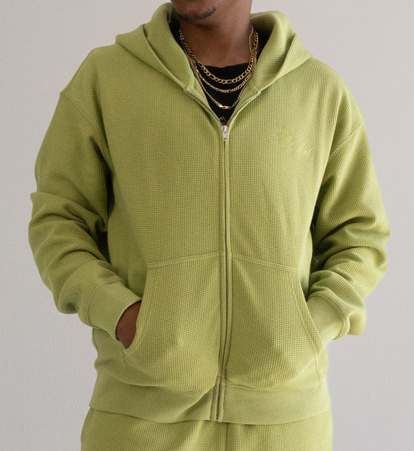 "Sol" Waffle Knit Zip-Up - Sage