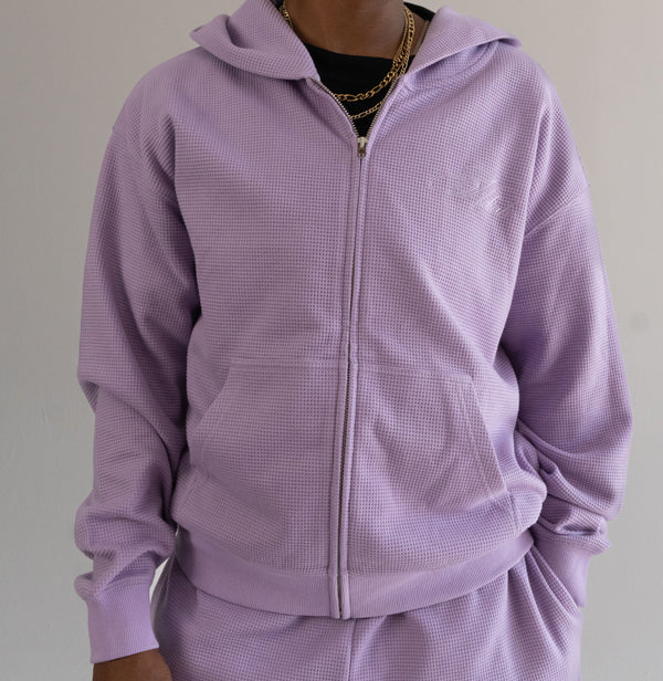 "Sol" Waffle Knit Zip-Up - Lilac